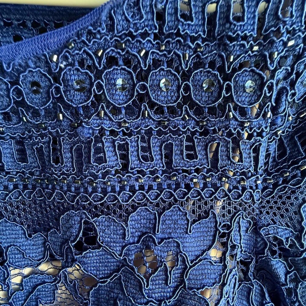 NWOT Adrianna Papell Corded Stripe Lace Sheath Dress in a royal blue 4P - Picture 13 of 13